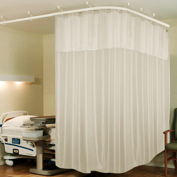 Lushomes Cream Full Sized Hospital ICU Bed Zig Zag Curtain with 16 Eyelets and 16 C-Hooks and Net (8Ft x 7Ft, 2 Panels Attached) - Lushomes