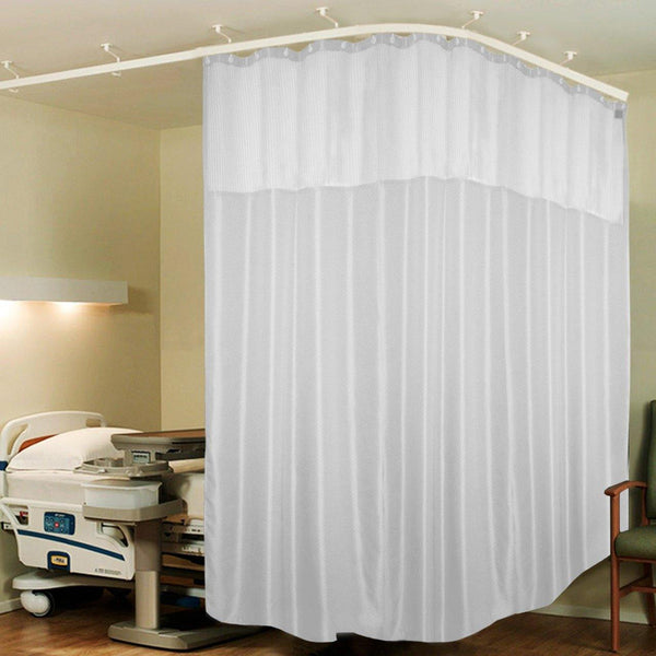 Lushomes White Full Sized Hospital ICU Bed Zig Zag Curtain with 16 Eyelets and 16 C-Hooks and Net (8Ft x 7Ft, 2 Panels Attached) - Lushomes