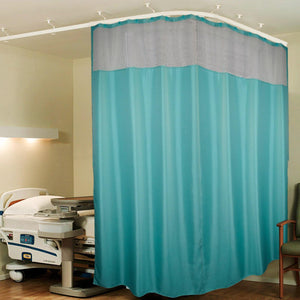 Lushomes Dark Green ICU Partition Zig Zag White Net Hospital Curtain with with 24 eyelets and 24 C-hooks (12Ft x 7Ft, 3 Panels Attached) - Lushomes