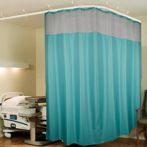 Lushomes Dark Green ICU Partition Zig Zag White Net Hospital Curtain with with 24 eyelets and 24 C-hooks (12Ft x 7Ft, 3 Panels Attached) - Lushomes