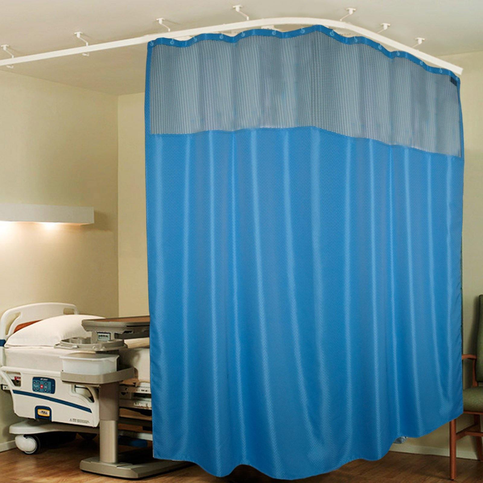 Lushomes Dark Blue ICU Partition Zig Zag Blue Net Hospital Curtain with with 24 eyelets and 24 C-hooks (12Ft x 7Ft, 3 Panels Attached) - Lushomes