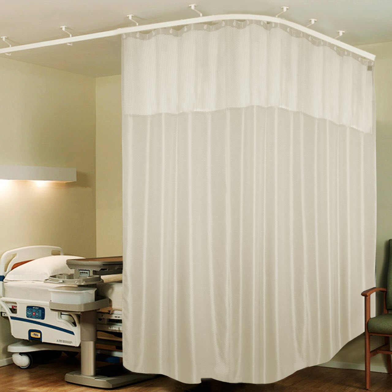 Hospital Partition Curtains, Clinic Curtains Size 10 FT W x 7 ft H, Channel Curtains with Net Fabric, 100% polyester 20 Rustfree Metal Eyelets 20 Plastic Hook, Cream, Zig Zag Design(10x7 FT, Pk of 1)