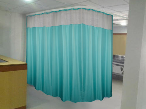 Hospital Partition Curtains, Clinic Curtains Size 15 FT W x 7 ft H, Channel Curtains with Net Fabric, 100% polyester 30 Rustfree Metal Eyelets 30 Plastic Hook, Dark Green, Zig Zag  (15x7 FT, Pk of 1)