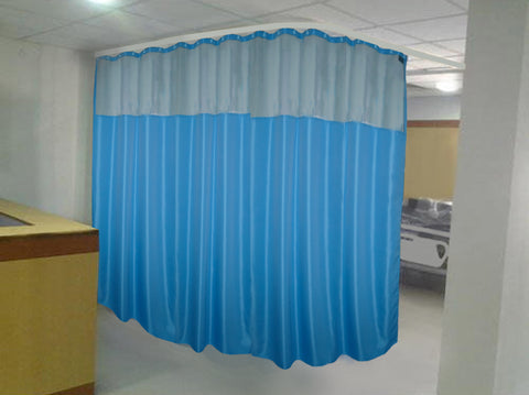 Hospital Partition Curtains, Clinic Curtains Size 15 FT W x 7 ft H, Channel Curtains with Net Fabric, 100% polyester 30 Rustfree Metal Eyelets 30 Plastic Hook, Dark Blue, Zig Zag  (15x7 FT, Pk of 1)