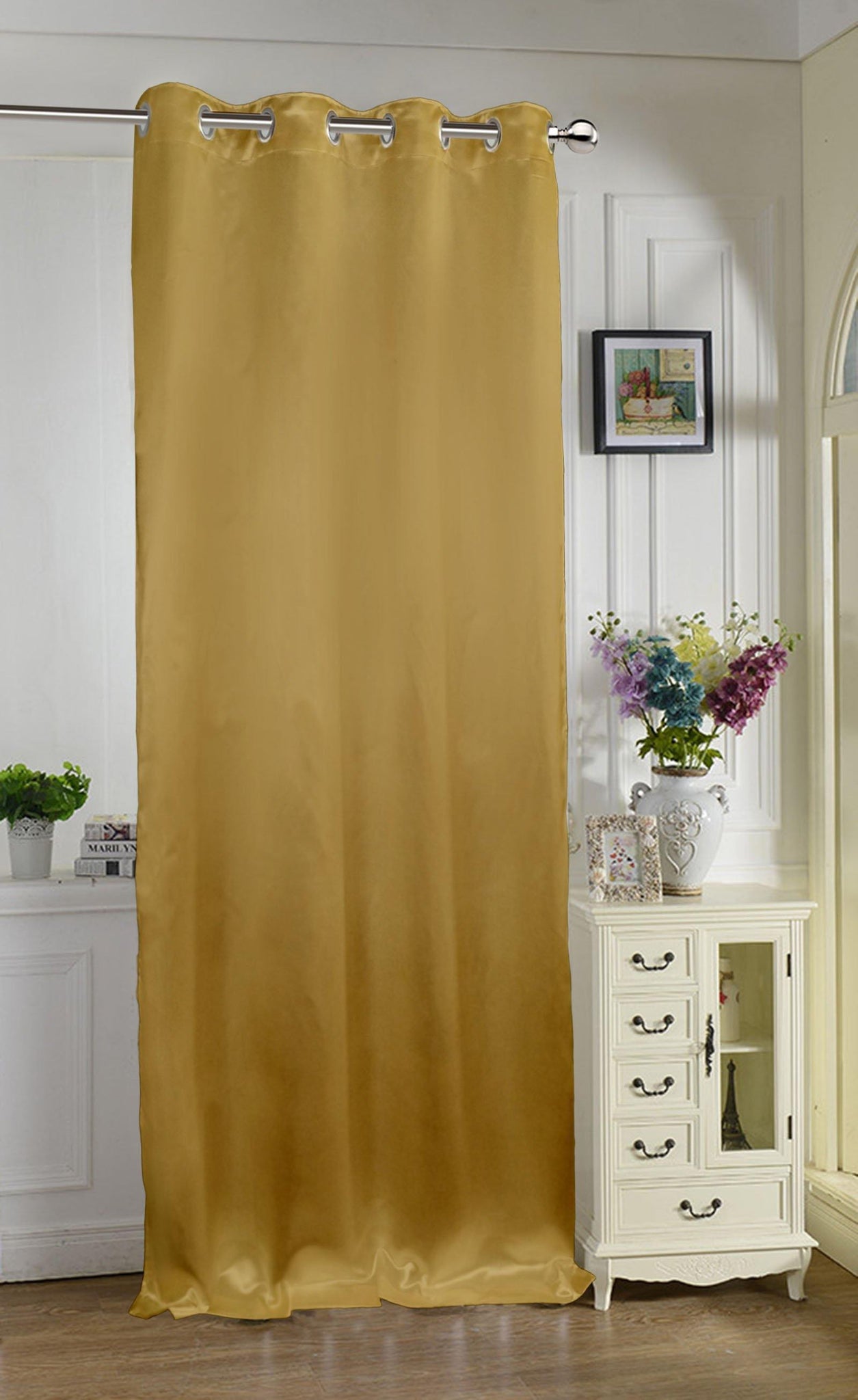 Lushomes Gold Contemporary Premium Plain Long Door Curtain with 8 metal Eyelets (54 x 108‰۝)-Torantina, Single pc - Lushomes