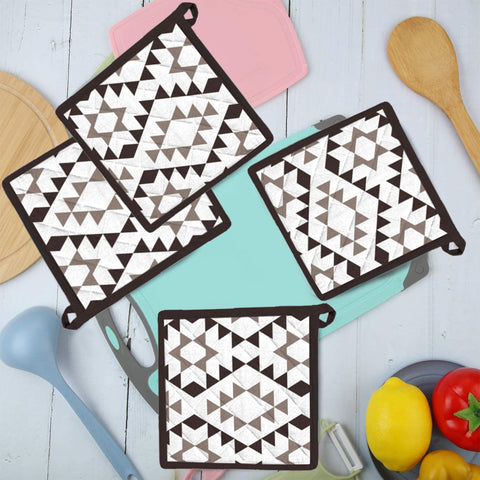 Oven Microwave Pot Holders, Set of 4, Washable Printed Oven Accessories for Baking, Microwave Use & Cooking for Grill, Protection of Hands from Hot Utensils (9x9 Inches- 20x20 Cms)