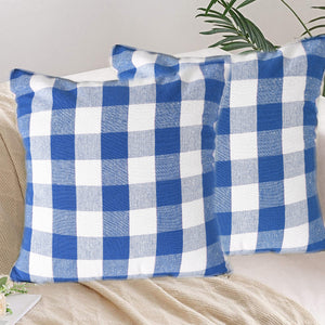 Lushomes Square Cushion Cover, Cotton Sofa Pillow Cover set of 4, 16x16 Inch, Big Checks, Blue and White Checks, Pillow Cushions Covers (Pack of 4, 40x40 Cms)