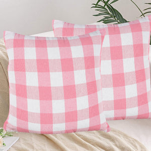 Lushomes Square Cushion Cover, Cotton Sofa Pillow Cover set of 4, 16x16 Inch, Big Checks, Pink and White Checks, Pillow Cushions Covers (Pack of 4, 40x40 Cms)