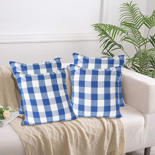 Lushomes Square Cushion Cover, Cotton Sofa Pillow Cover set of 4, 18x18 Inch, Big Checks, Blue and White Checks, Pillow Cushions Covers (Pack of 4, 45x45 Cms)