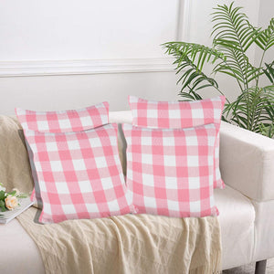 Lushomes Square Cushion Cover, Cotton Sofa Pillow Cover set of 4, 18x18 Inch, Big Checks, Pink and White Checks, Pillow Cushions Covers (Pack of 4, 45x45 Cms)