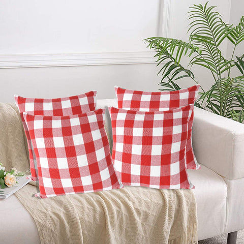 Lushomes Square Cushion Cover, Cotton Sofa Pillow Cover set of 4, 18x18 Inch, Big Checks, Red and White Checks, Pillow Cushions Covers (Pack of 4, 45x45 Cms)
