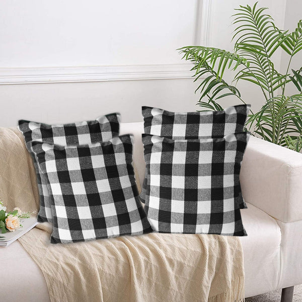 Lushomes Square Cushion Cover, Cotton Sofa Pillow Cover set of 4, 20x20 Inch, Big Checks, Black and White Checks, Pillow Cushions Covers (Pack of 4, 50x50 Cms)