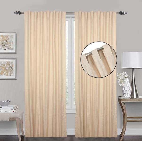 linen curtains, light filtering curtains, Flax Cotton, Colour Natural for Living Room or Bedroom with Reverse Tab Top, 50 x 72 inch, 72 inch curtains 2 panel set, tan curtains,100% Cotton by Lushomes