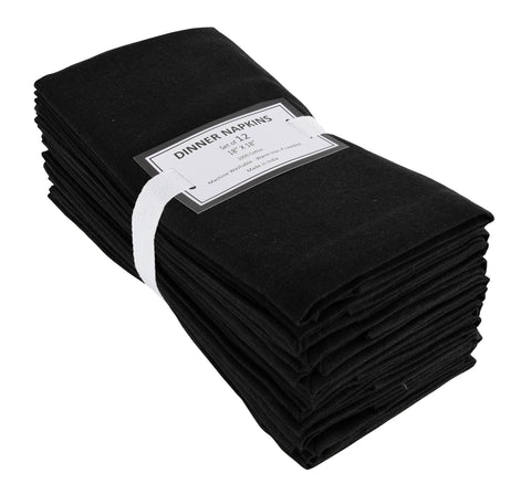 Lushomes Cloth Napkin Set of 12 with Mitted Corners, Cotton Table Dinner Linen, Eco-Friendly Cotton Fabric, Machine Washable for Dinner, Restaurant & Banquet, 18x18 Inches (45x45 Cms), Black