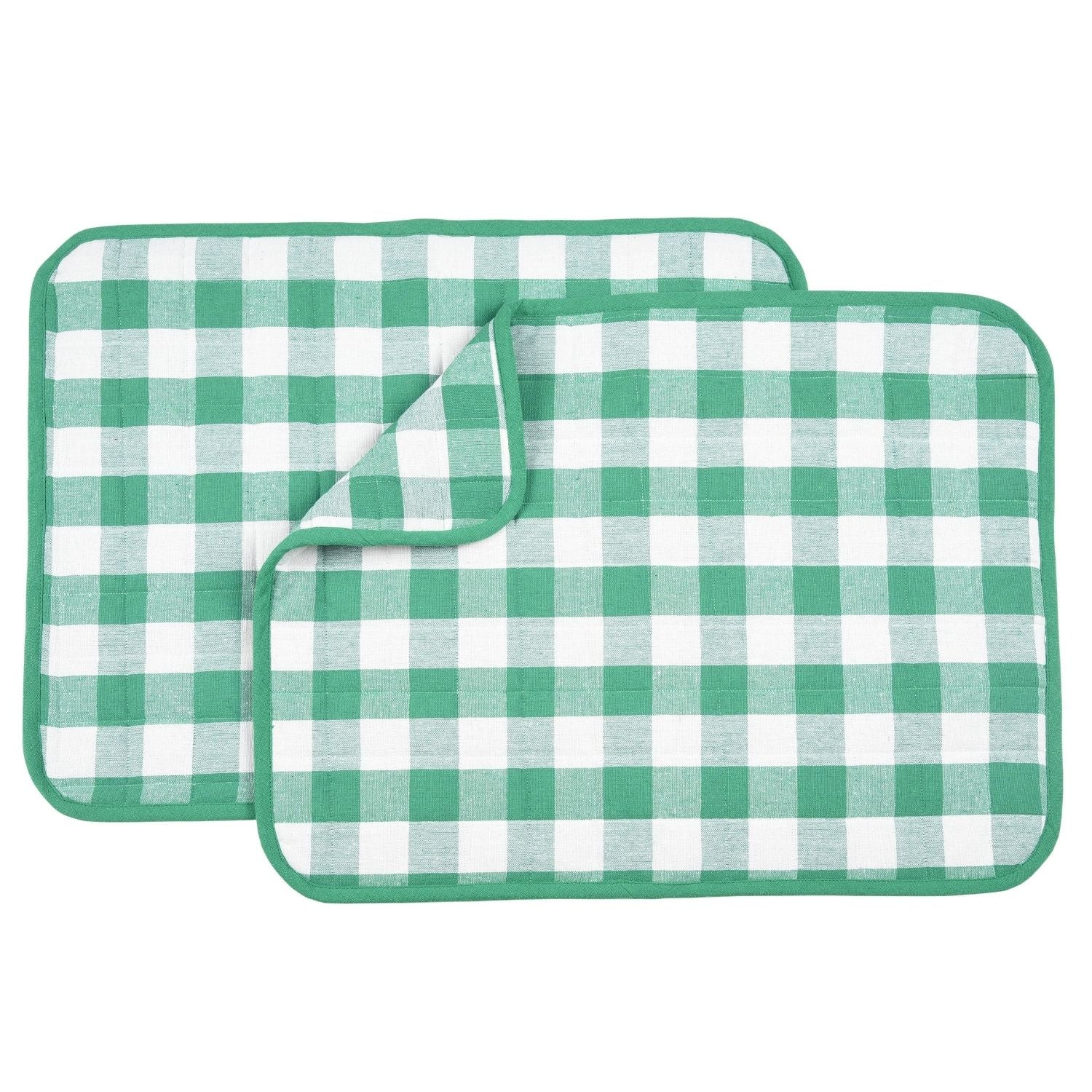 Dish Drying Mat for Kitchen Utensils, Reversible Absorbant Cotton Checks drying Mats, Washable, Counter top Cushion Pad Tableware, 46x61 Cms, Green by Lushomes (18x24 Inches, Set of 2)