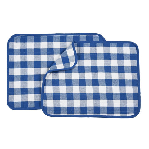 Dish Drying Mat for Kitchen Utensils, Reversible Absorbant Cotton Checks drying Mats, Washable, Counter top Cushion Pad Tableware, 46x61 Cms Blue by Lushomes (18x24 Inches, Set of 2)