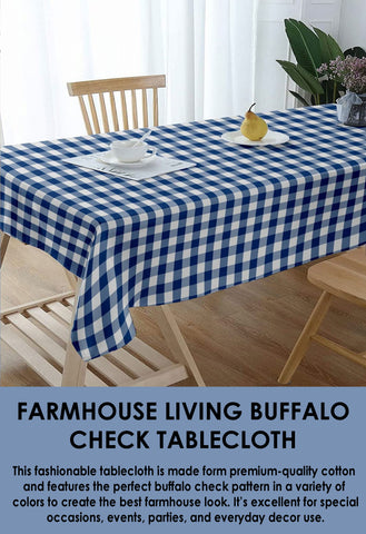 Lushomes Classic Farmhouse Tablecloth Buffalo Checkered Design, Rectangle, Washable Gingham 100% Table Cover for Outdoor Picnic, Kitchen, Holiday Dinner, Buffet parties and camping, 60X120 inch, Blue