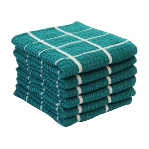 Lushomes Kitchen Cleaning Cloth, Terry Cotton Dish Machine Washable Towels for Home Use, 6 Pcs Green Checks Hand Towel Combo, Pack of 6 Towel, 16x26 Inches, 360 GSM  (40x65 Cms, Set of 6, Napking for Hand Towels )