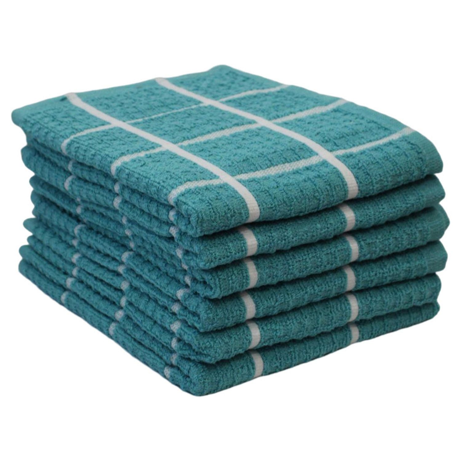 Lushomes Kitchen Cleaning Cloth, Terry Cotton Dish Machine Washable Towels for Home Use, 6 Pcs Teal Blue Checks Hand Towel, Pack of 6 Towel, 16x26 Inches, 360 GSM  (40x65 Cms, Set of 6,  )