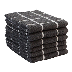 Lushomes Kitchen Cleaning Cloth, Terry Cotton Dish Machine Washable Towels for Home Use, 6 Pcs Grey Checks Hand Towel, Pack of 6 Towel, 16x26 Inches, 360 GSM  (40x65 Cms, Set of 6,  )