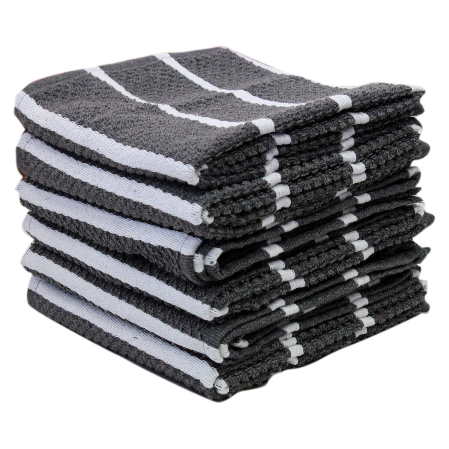 Lushomes Kitchen Cleaning Cloth, Terry Cotton Dish Machine Washable Towels for Home Use, 6 Pcs Grey Stripes Hand Towel, Pack of 6 Towel, 18x26 Inches, 360 GSM (45x65 Cms, Set of 6,  )