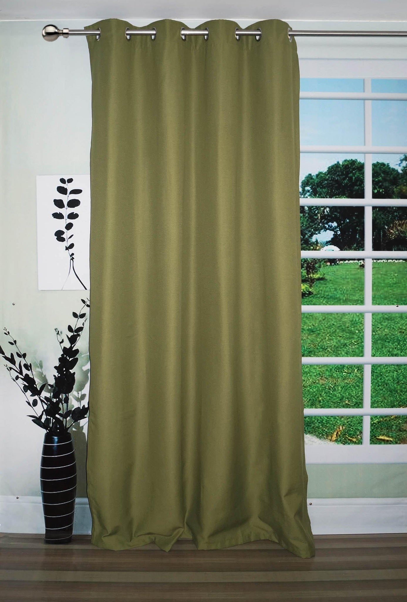 Lushomes Green Water Repellent Frankfurt Matty Door Curtain with 8 metal eyelets & tie back (Size: 52" x 90", Single pc) - Lushomes