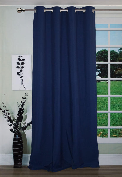 Lushomes Navy Blue Water Repellent Frankfurt Matty Door Curtain with 8 metal eyelets & tie back (Size: 52" x 90", Single pc) - Lushomes