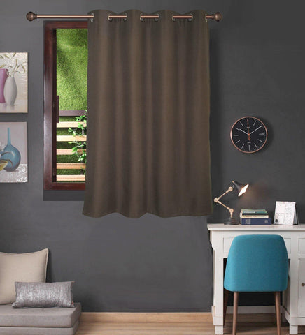 Lushomes Brown Water Repellent Frankfurt Matty Curtain with 8 metal eyelets & tie back for Window (Single pc pack) - Lushomes
