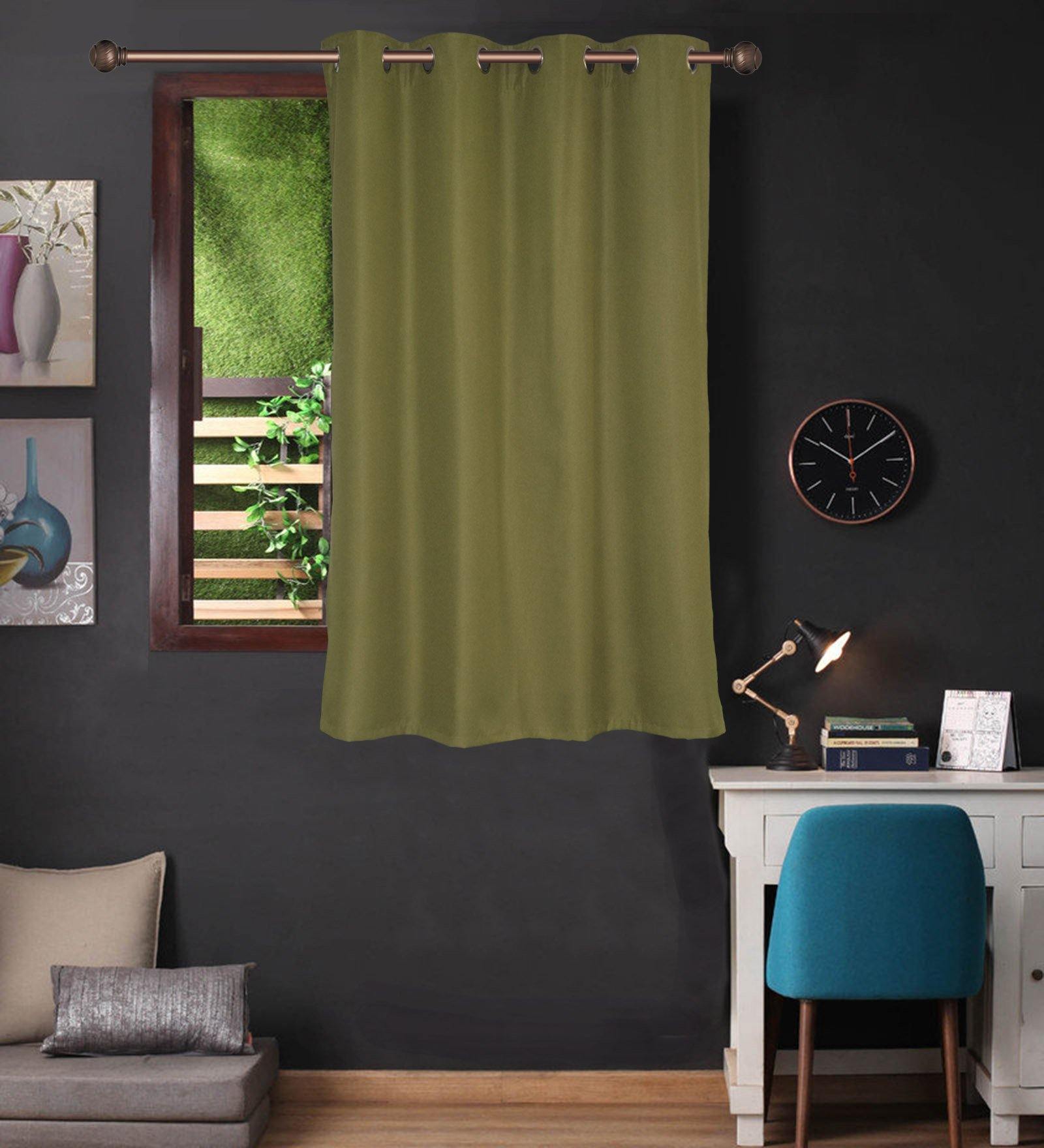 Lushomes Green Water Repellent Frankfurt Matty Curtain with 8 metal eyelets & tie back for Window (Single pc pack) - Lushomes