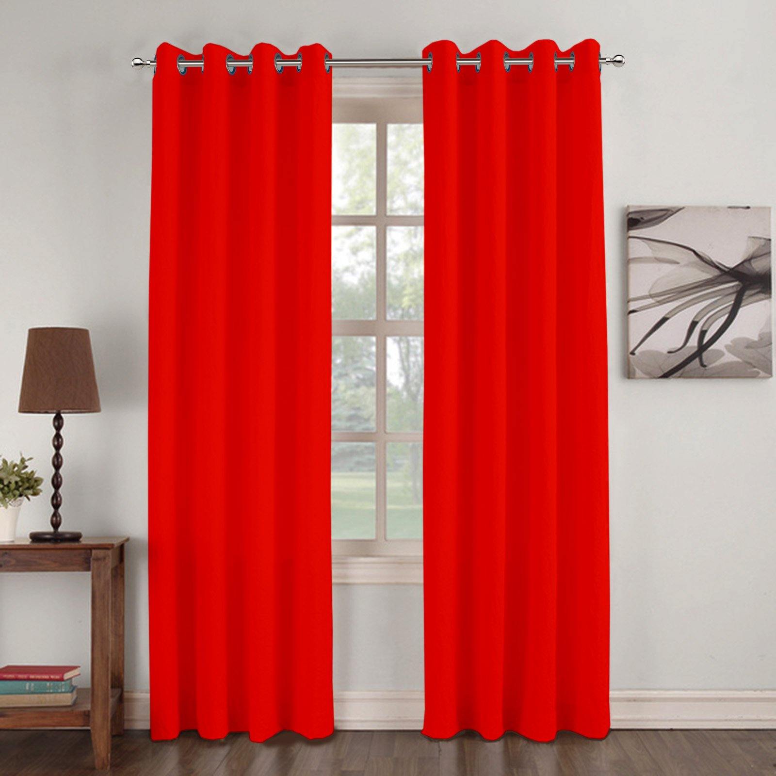 Lushomes Basic Plain Red Microfiber Door Curtains with Smooth Finish (54 x 90 inch or 140 x 230 cms, 2 Pcs) - Lushomes