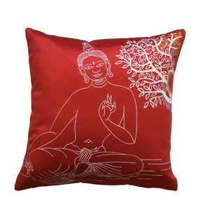 Lushomes Red Embroidered Polyester Buddha Blackout Single Cushion Cover - Lushomes