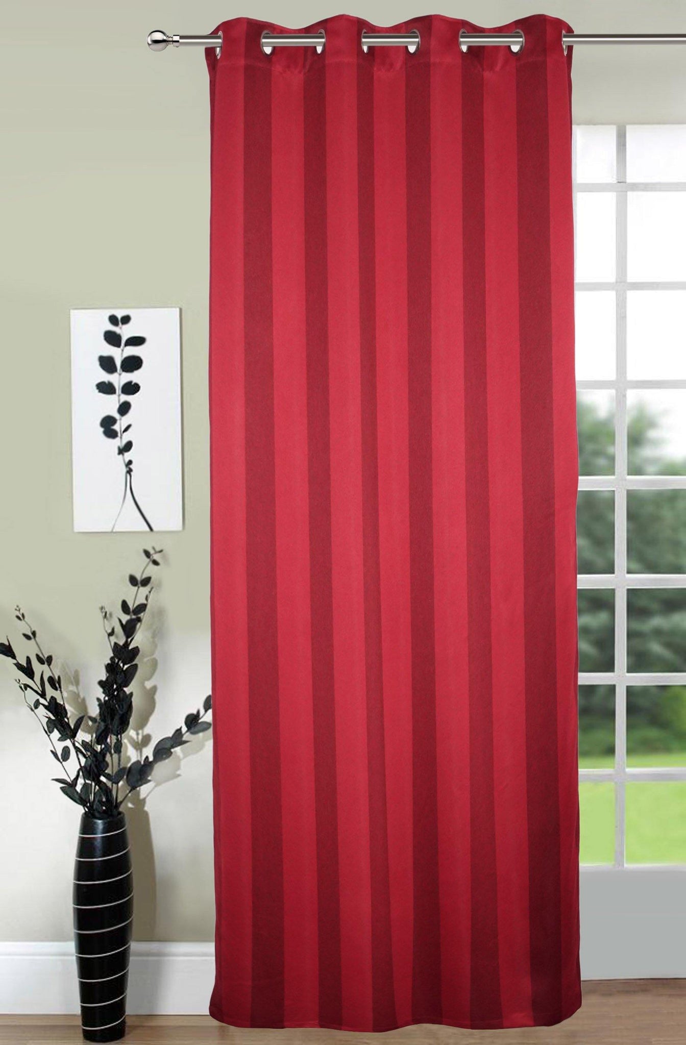 Lushomes Stripes Adorable Maroon Curtain for Door (single pc) - Lushomes
