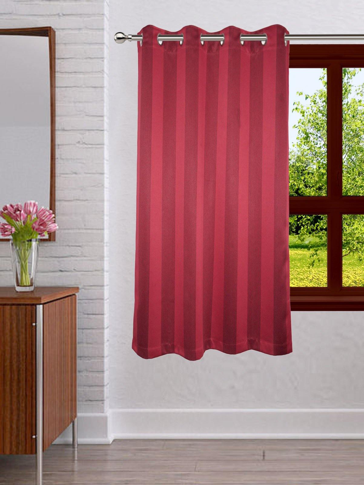 Lushomes Stripes Adorable Maroon Curtain for Window (single pc) - Lushomes