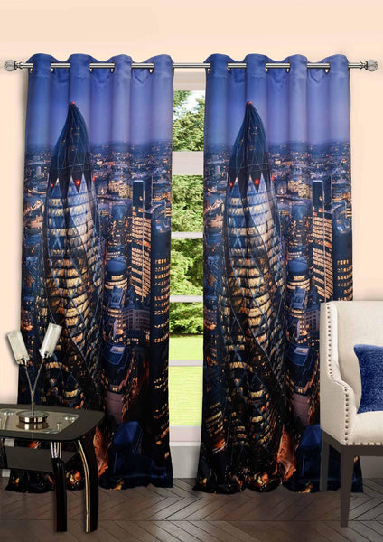 Lushomes Digitally Printed London Polyster Curtains with 8 Metal Eyelets - Lushomes