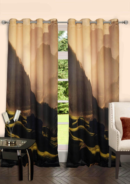 Lushomes Digitally Printed Mountain Polyster Curtains with 8 Metal Eyelets - Lushomes