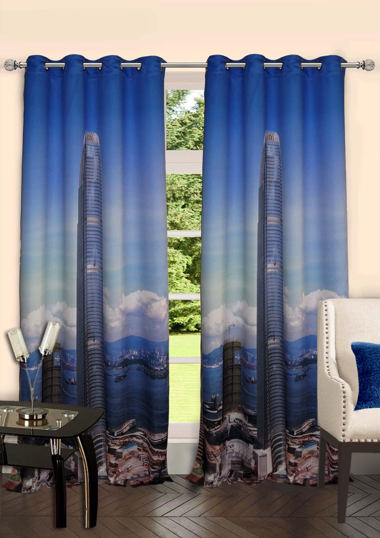 Lushomes Digitally Printed Skyscraper Polyster Curtains with 8 Metal Eyelets - Lushomes