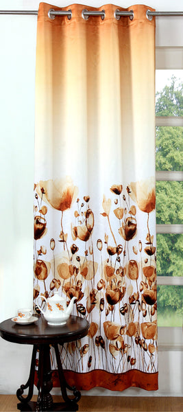 Lushomes Digitally Printed Orange Flowers Polyester Blackout Curtains for Doors (Single pc) - Lushomes