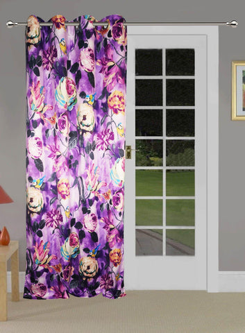 Lushomes Uber Premium 3D Printed Purple Based Flower Door Curtains (Single Pc, Size 54 x 90 inch, 8 metal eyelets) - Lushomes