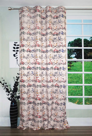 Lushomes Uber Digital Kid's Bicycles Printed Polyester Blend 54x84-inch Door Curtains with 8 Metal Eyelets (Multicolour) - Lushomes