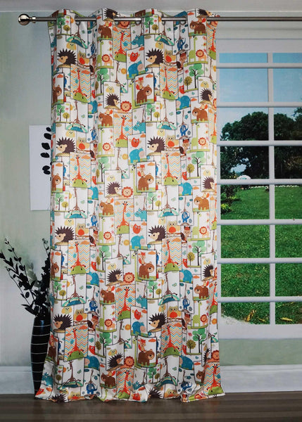 Lushomes Uber Digital Kids Funny Animals Door Curtains (Single Pc, Size 54 x 84 inch, 8 Metal Eyelets) - Lushomes