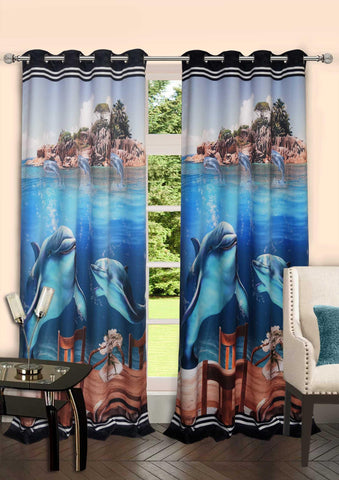 Lushomes Digitally Printed Marine Polyster Blackout Curtains with 6 Metal Eyelets for Doors - Lushomes