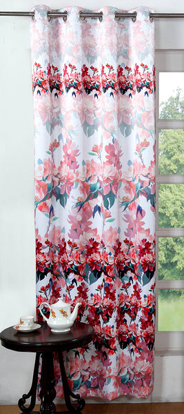 Lushomes Digitally Printed Red Blossom Polyester Blackout Curtains for Long Doors (Single pc) - Lushomes