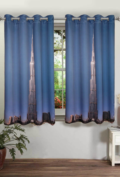 Lushomes Digitally Printed Khalifa Polyster Curtains with Eyelets for Windows - Lushomes