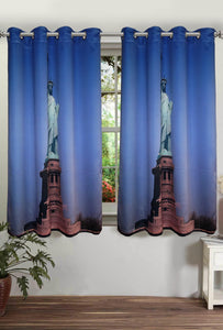 Lushomes Digitally Printed Statue of Liberty Polyster Curtains with Eyelets for Windows - Lushomes