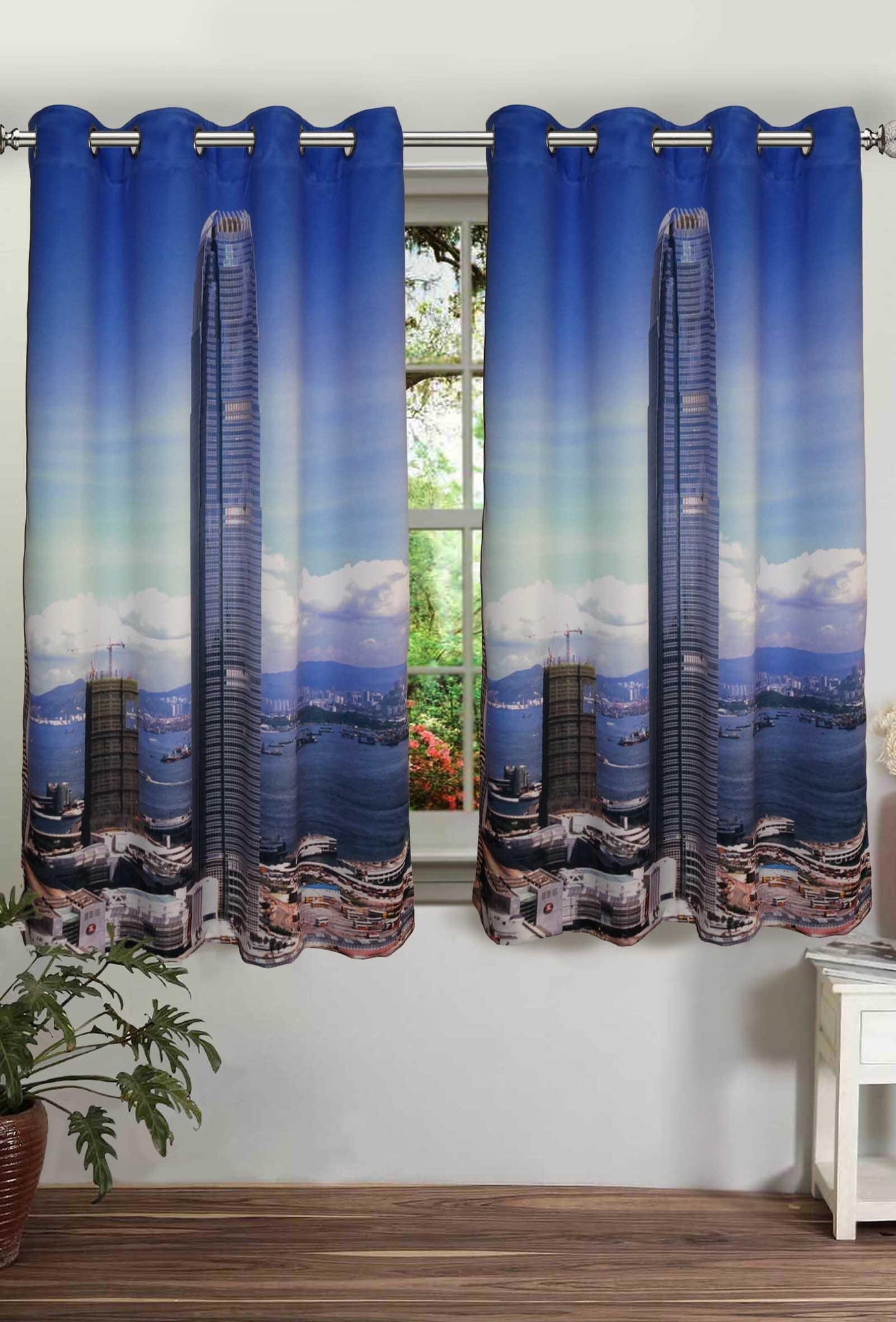 Lushomes Digitally Printed Skyscraper Polyster Curtains with Eyelets for Windows - Lushomes