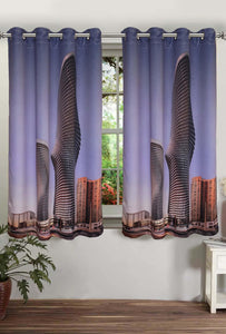 Lushomes Digitally Printed Two Buildings Polyster Curtains with Eyelets for Windows - Lushomes