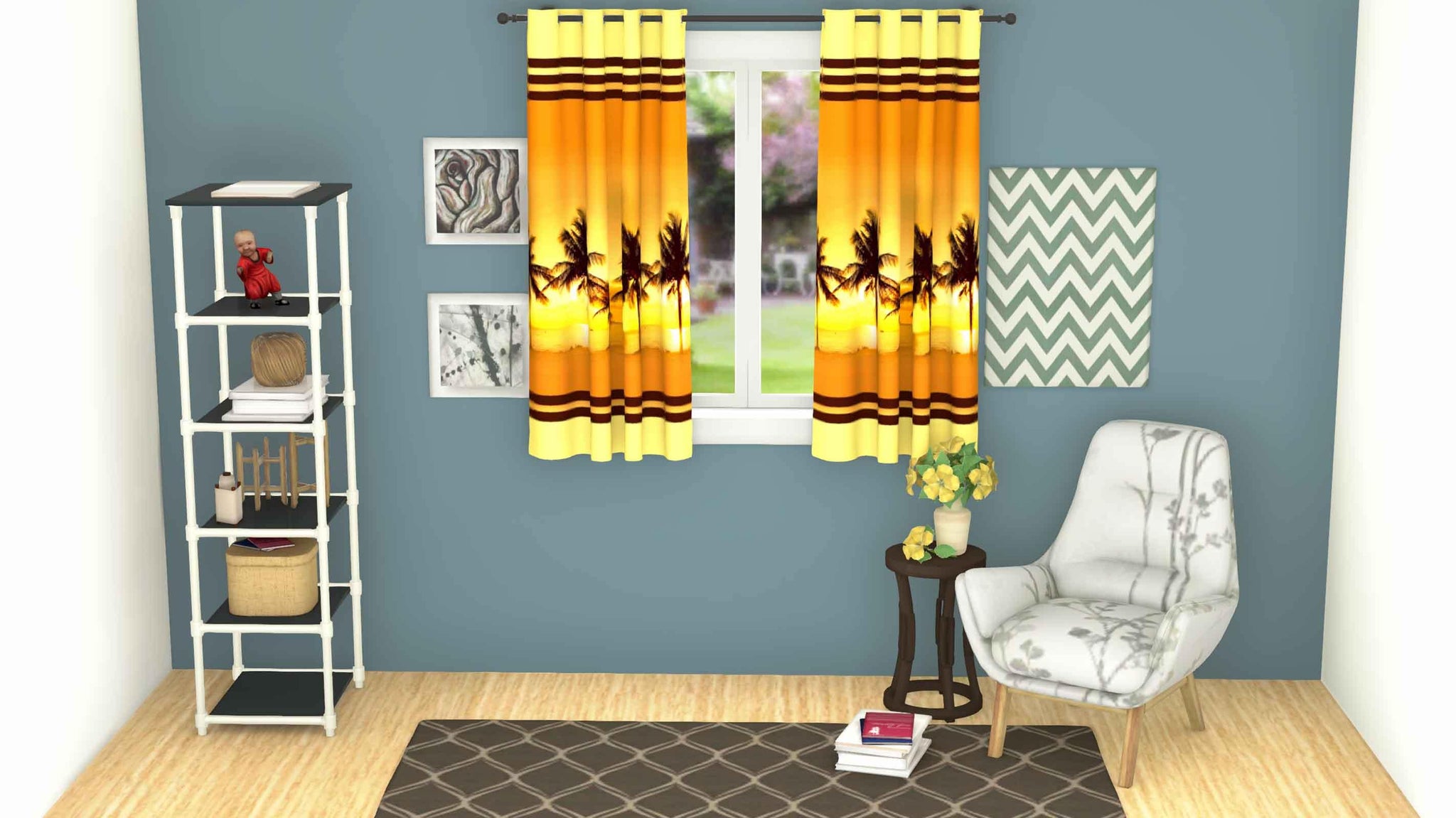 Lushomes Digitally Printed Beach Polyester Blackout Curtains for Windows (Single pc) - Lushomes