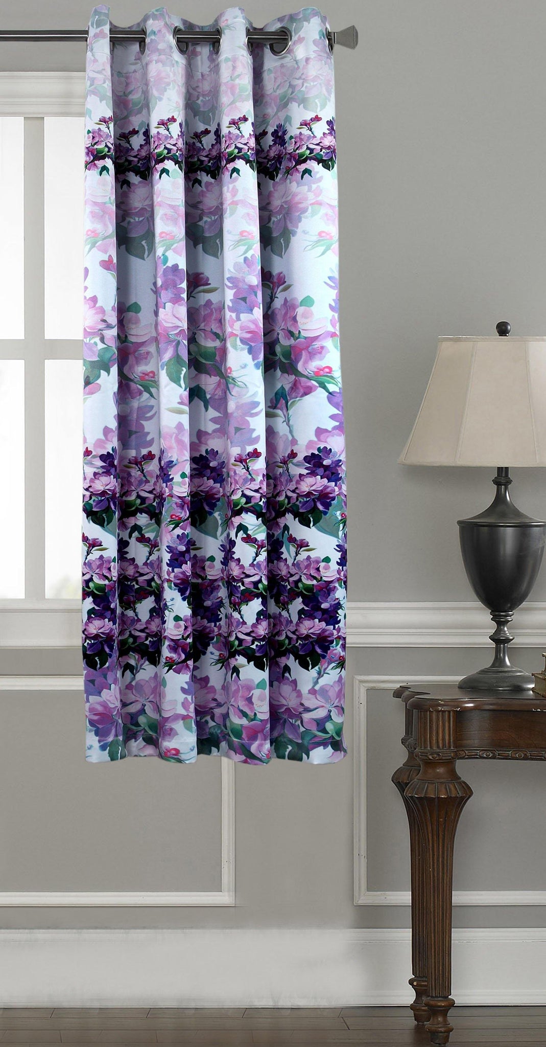 Lushomes Digitally Printed Purple Blossom Polyester Blackout Curtains for Windows (Single pc) - Lushomes