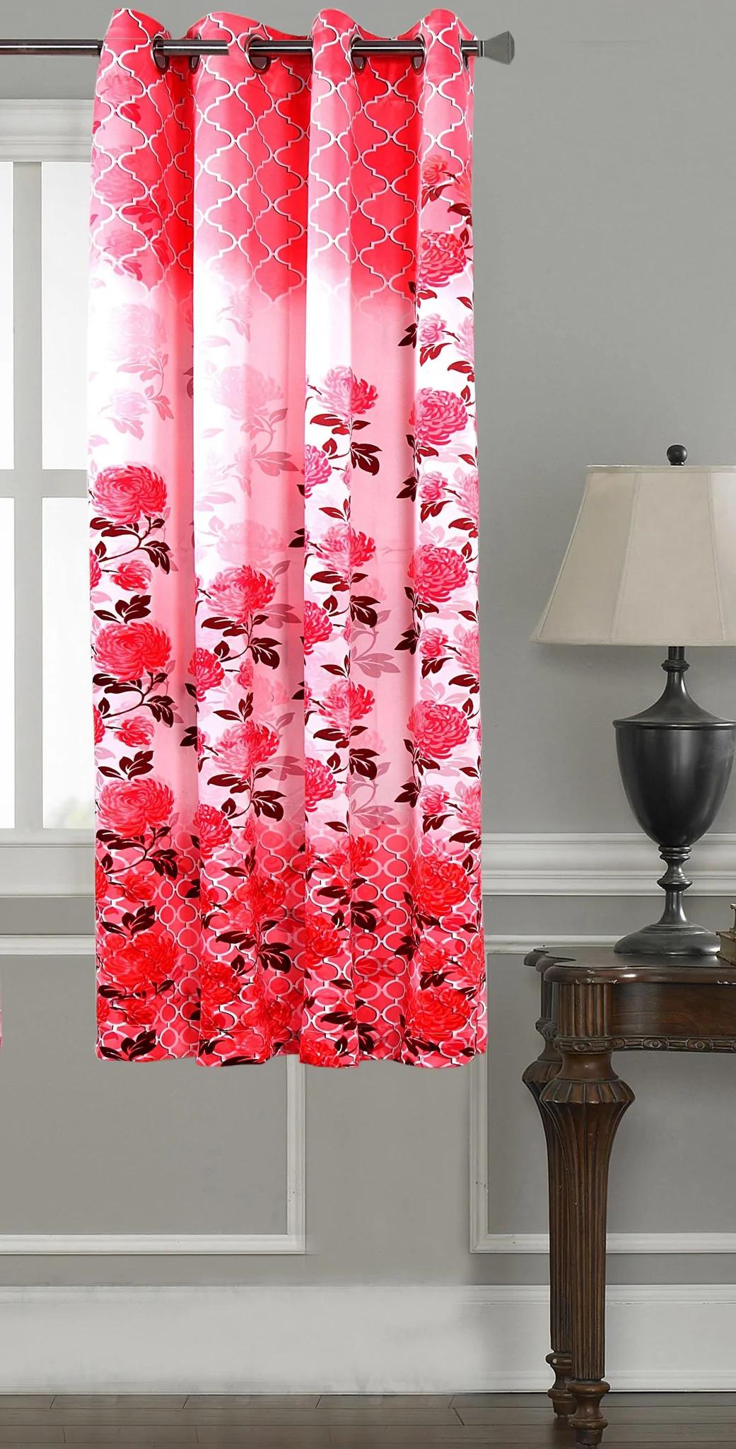 Lushomes Blackout Curtains, Pink Blossom Printed Window Curtain, 8 Metal Eyelets, curtains & drapes, parda, urban space curtains, blackout curtains 5 Feet, screen For Window (54 x 60 inches, Set of 1)