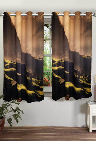 Lushomes Digitally Printed Mountain Polyster Blackout Curtains with 8 Metal Eyelets for Window, Single pc. (Size: 48"x60") - Lushomes